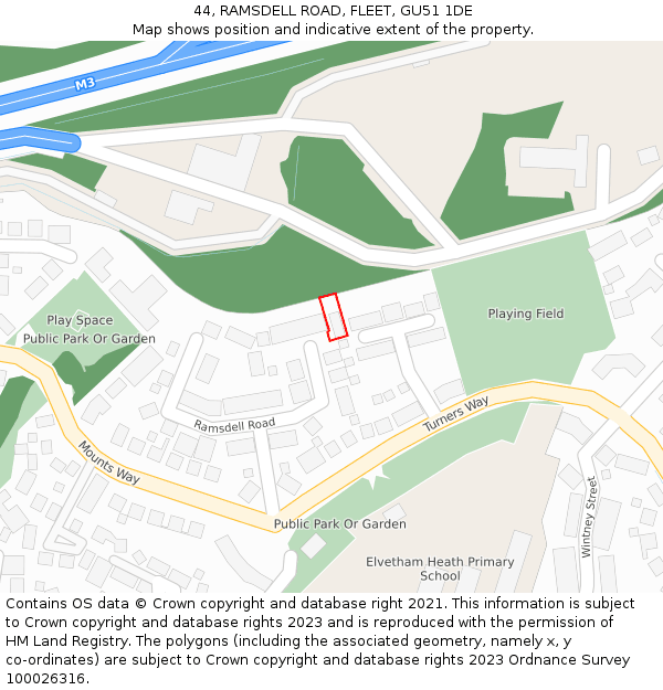 44, RAMSDELL ROAD, FLEET, GU51 1DE: Location map and indicative extent of plot