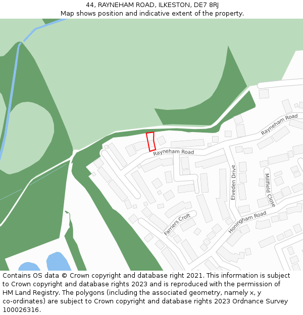44, RAYNEHAM ROAD, ILKESTON, DE7 8RJ: Location map and indicative extent of plot