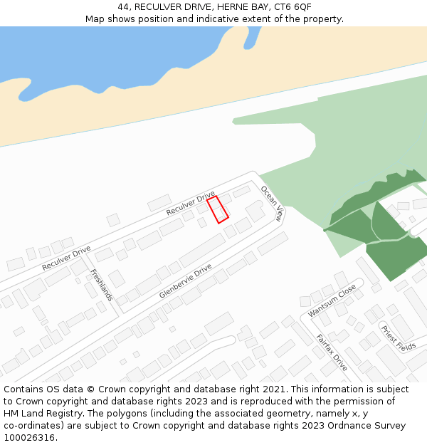 44, RECULVER DRIVE, HERNE BAY, CT6 6QF: Location map and indicative extent of plot