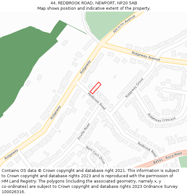 44, REDBROOK ROAD, NEWPORT, NP20 5AB: Location map and indicative extent of plot