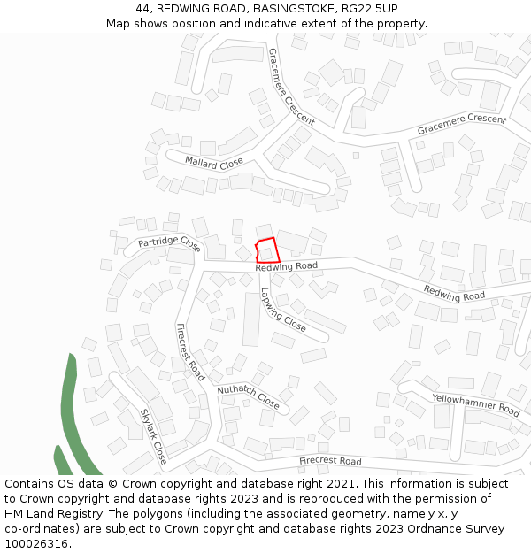 44, REDWING ROAD, BASINGSTOKE, RG22 5UP: Location map and indicative extent of plot