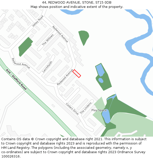 44, REDWOOD AVENUE, STONE, ST15 0DB: Location map and indicative extent of plot