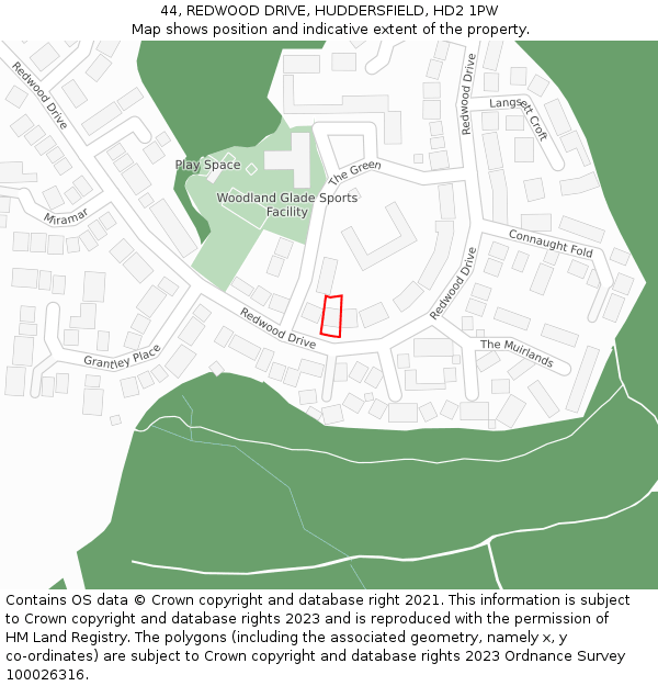 44, REDWOOD DRIVE, HUDDERSFIELD, HD2 1PW: Location map and indicative extent of plot