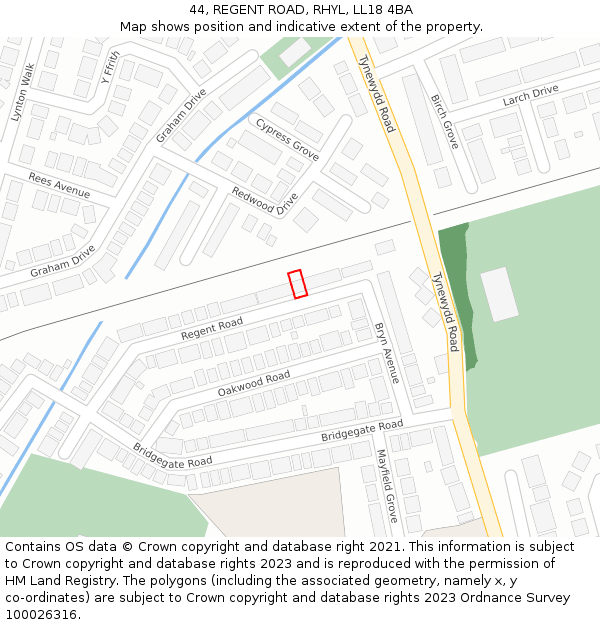 44, REGENT ROAD, RHYL, LL18 4BA: Location map and indicative extent of plot