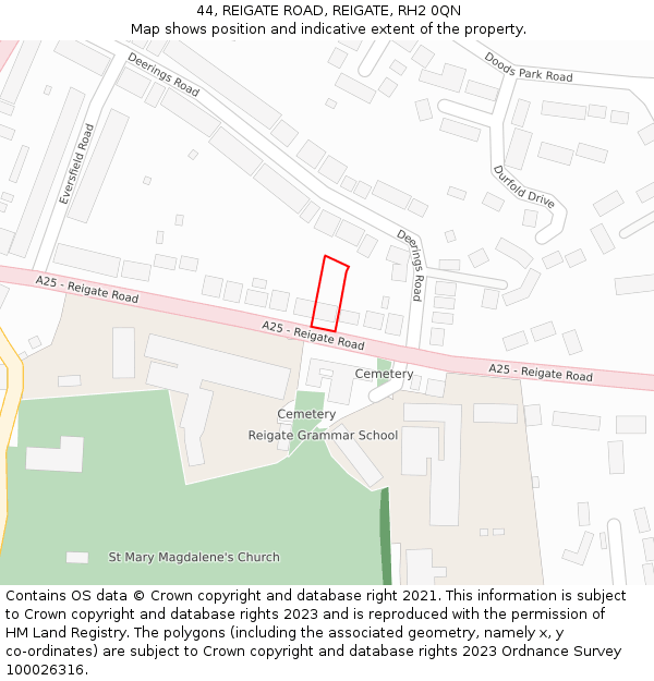 44, REIGATE ROAD, REIGATE, RH2 0QN: Location map and indicative extent of plot