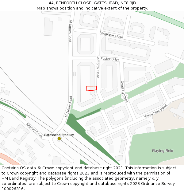 44, RENFORTH CLOSE, GATESHEAD, NE8 3JB: Location map and indicative extent of plot