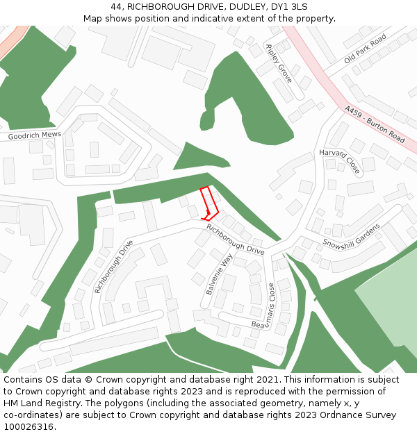 44, RICHBOROUGH DRIVE, DUDLEY, DY1 3LS: Location map and indicative extent of plot