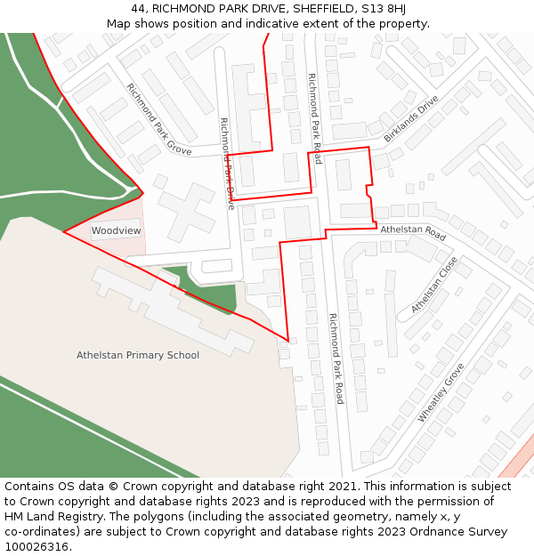 44, RICHMOND PARK DRIVE, SHEFFIELD, S13 8HJ: Location map and indicative extent of plot