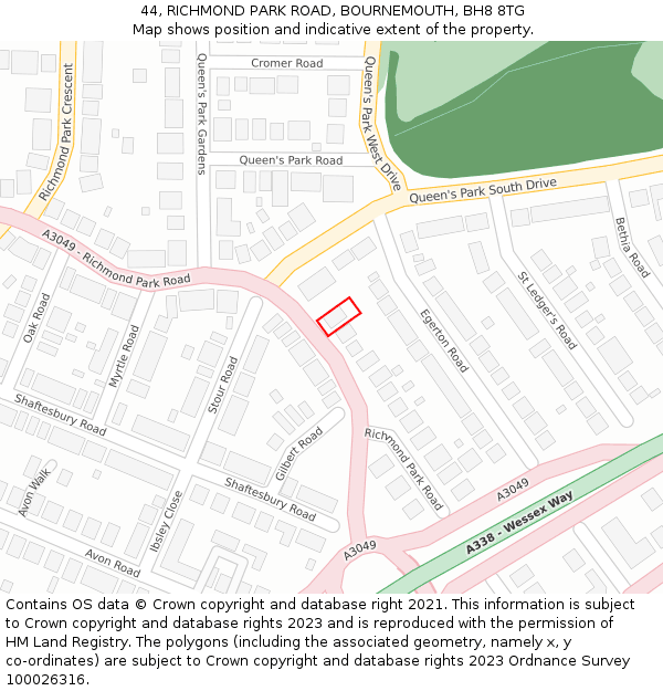 44, RICHMOND PARK ROAD, BOURNEMOUTH, BH8 8TG: Location map and indicative extent of plot