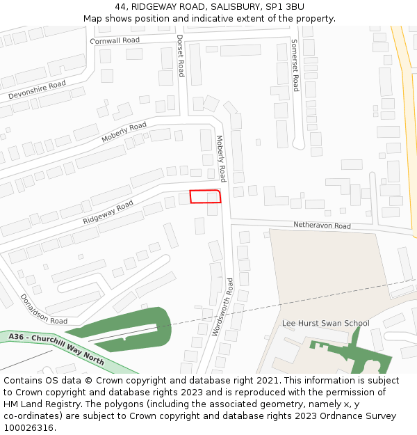 44, RIDGEWAY ROAD, SALISBURY, SP1 3BU: Location map and indicative extent of plot