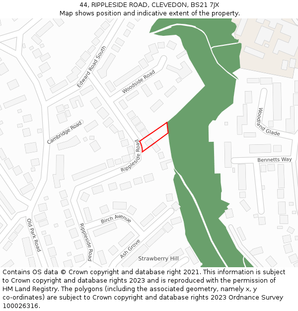 44, RIPPLESIDE ROAD, CLEVEDON, BS21 7JX: Location map and indicative extent of plot