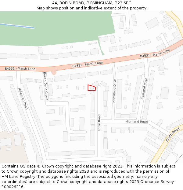 44, ROBIN ROAD, BIRMINGHAM, B23 6PG: Location map and indicative extent of plot