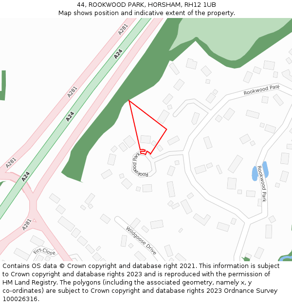 44, ROOKWOOD PARK, HORSHAM, RH12 1UB: Location map and indicative extent of plot