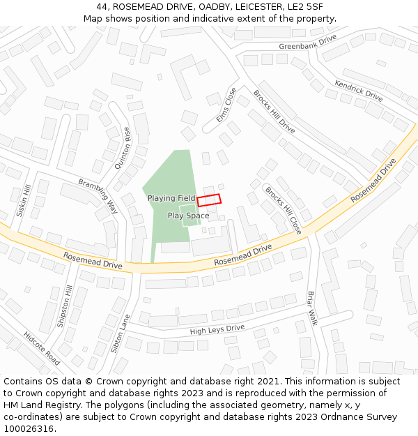 44, ROSEMEAD DRIVE, OADBY, LEICESTER, LE2 5SF: Location map and indicative extent of plot