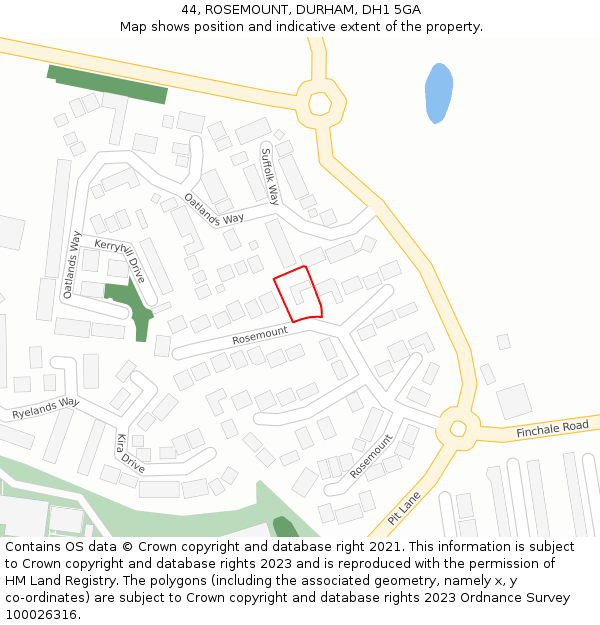 44, ROSEMOUNT, DURHAM, DH1 5GA: Location map and indicative extent of plot