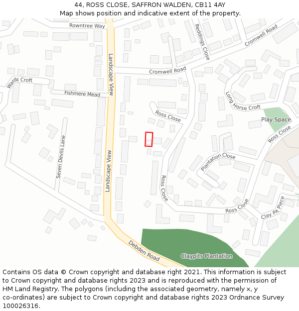 44, ROSS CLOSE, SAFFRON WALDEN, CB11 4AY: Location map and indicative extent of plot