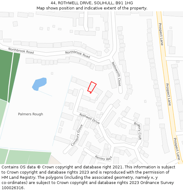 44, ROTHWELL DRIVE, SOLIHULL, B91 1HG: Location map and indicative extent of plot