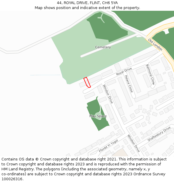 44, ROYAL DRIVE, FLINT, CH6 5YA: Location map and indicative extent of plot