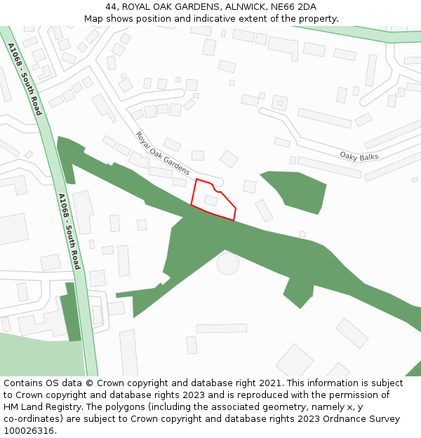44, ROYAL OAK GARDENS, ALNWICK, NE66 2DA: Location map and indicative extent of plot