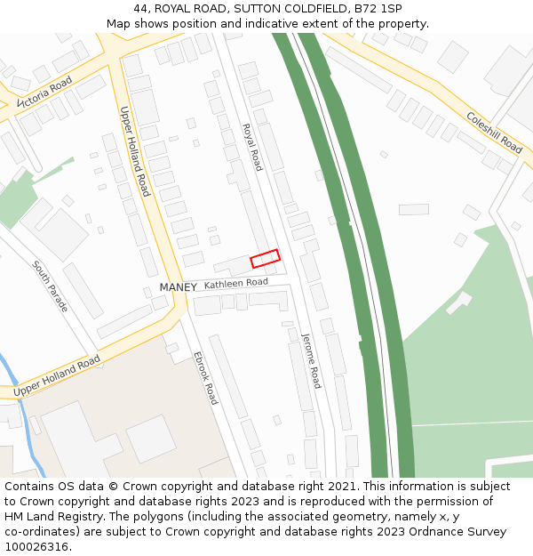 44, ROYAL ROAD, SUTTON COLDFIELD, B72 1SP: Location map and indicative extent of plot