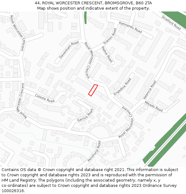 44, ROYAL WORCESTER CRESCENT, BROMSGROVE, B60 2TA: Location map and indicative extent of plot
