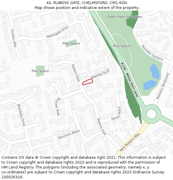 44, RUBENS GATE, CHELMSFORD, CM1 6GN: Location map and indicative extent of plot