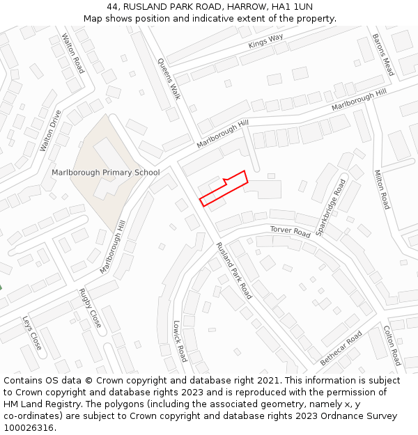 44, RUSLAND PARK ROAD, HARROW, HA1 1UN: Location map and indicative extent of plot
