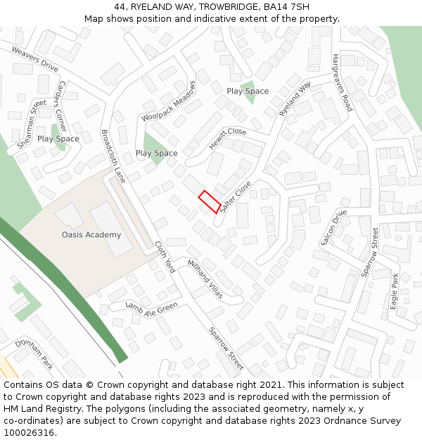 44, RYELAND WAY, TROWBRIDGE, BA14 7SH: Location map and indicative extent of plot