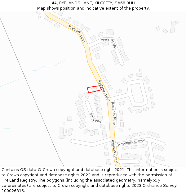 44, RYELANDS LANE, KILGETTY, SA68 0UU: Location map and indicative extent of plot