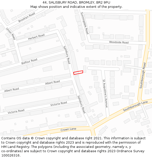 44, SALISBURY ROAD, BROMLEY, BR2 9PU: Location map and indicative extent of plot