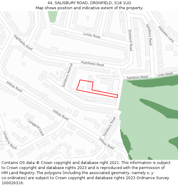 44, SALISBURY ROAD, DRONFIELD, S18 1UG: Location map and indicative extent of plot