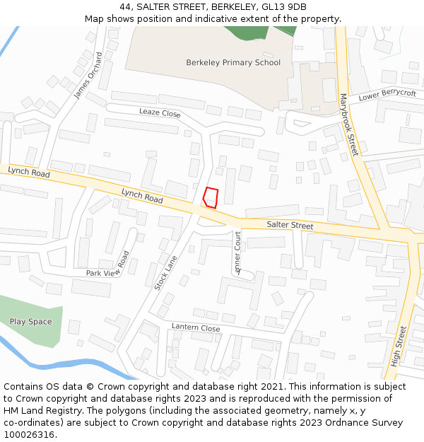 44, SALTER STREET, BERKELEY, GL13 9DB: Location map and indicative extent of plot