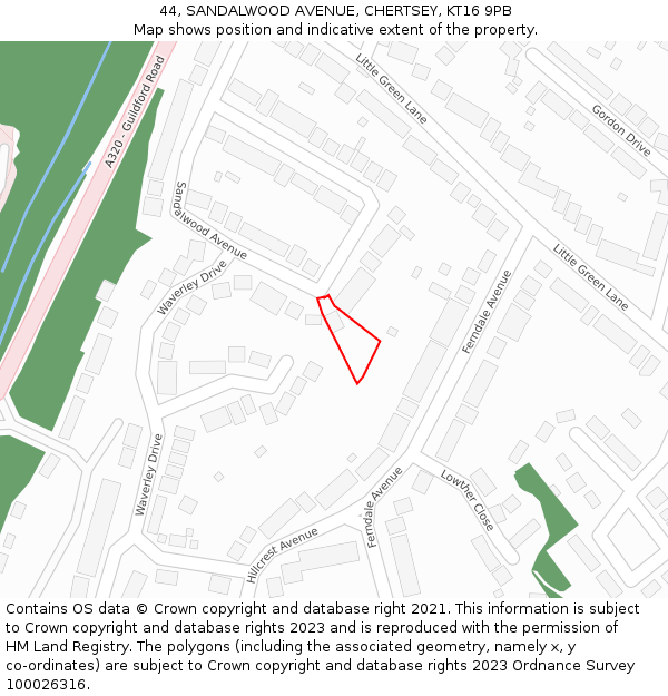 44, SANDALWOOD AVENUE, CHERTSEY, KT16 9PB: Location map and indicative extent of plot