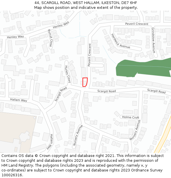 44, SCARGILL ROAD, WEST HALLAM, ILKESTON, DE7 6HF: Location map and indicative extent of plot