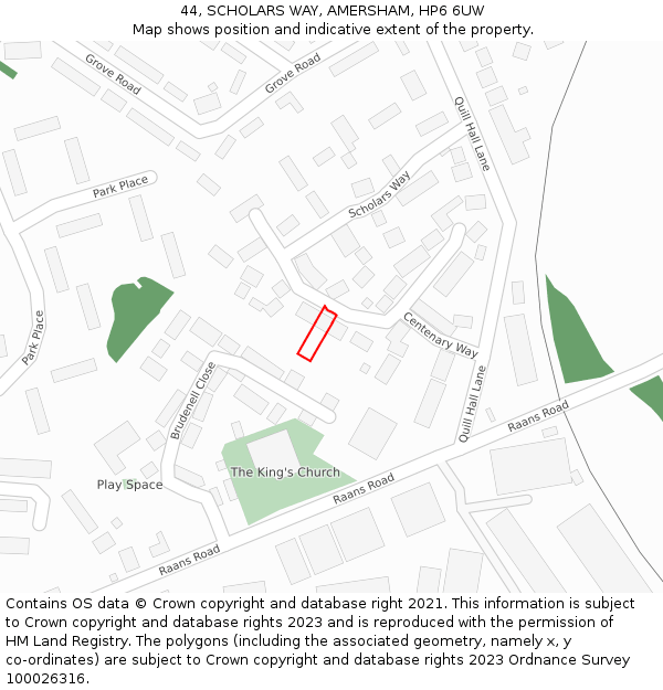 44, SCHOLARS WAY, AMERSHAM, HP6 6UW: Location map and indicative extent of plot