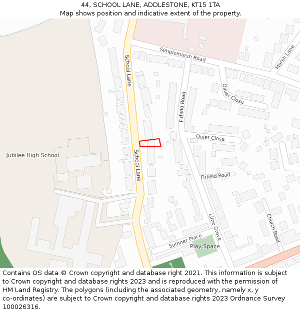 44, SCHOOL LANE, ADDLESTONE, KT15 1TA: Location map and indicative extent of plot