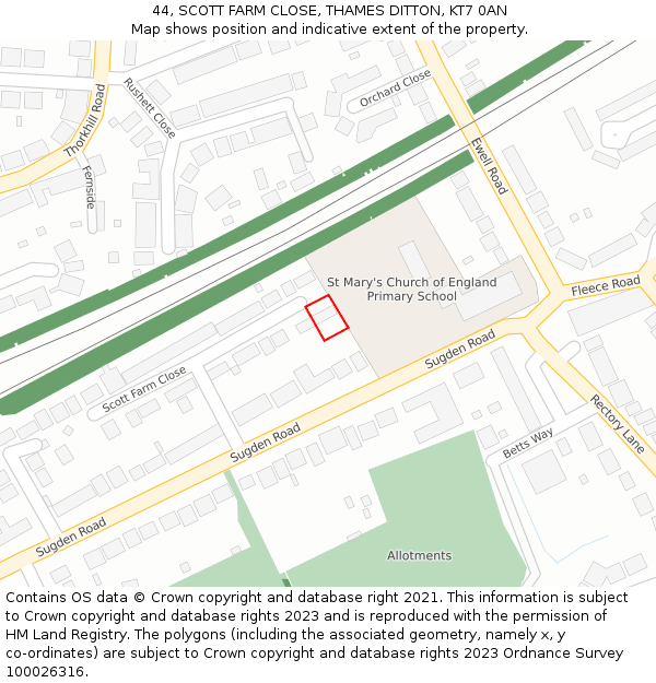 44, SCOTT FARM CLOSE, THAMES DITTON, KT7 0AN: Location map and indicative extent of plot