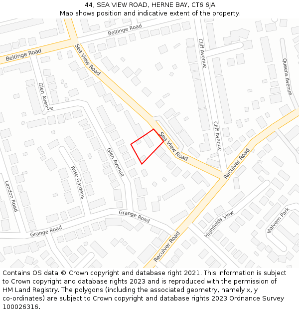 44, SEA VIEW ROAD, HERNE BAY, CT6 6JA: Location map and indicative extent of plot