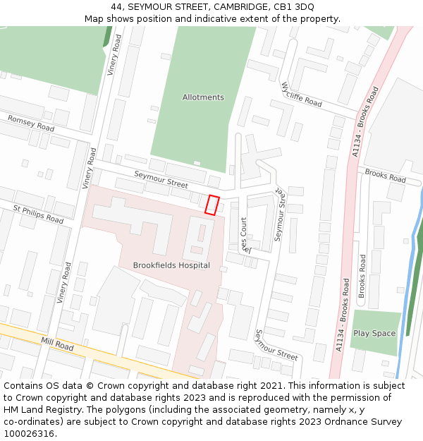 44, SEYMOUR STREET, CAMBRIDGE, CB1 3DQ: Location map and indicative extent of plot