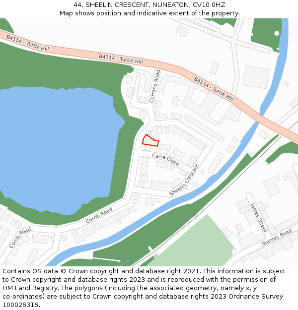 44, SHEELIN CRESCENT, NUNEATON, CV10 0HZ: Location map and indicative extent of plot