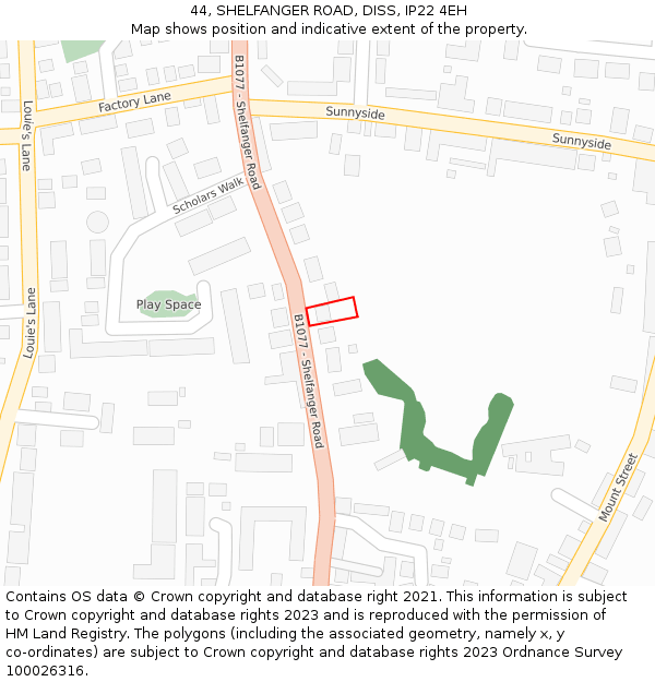 44, SHELFANGER ROAD, DISS, IP22 4EH: Location map and indicative extent of plot