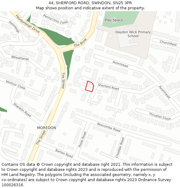 44, SHERFORD ROAD, SWINDON, SN25 3PR: Location map and indicative extent of plot