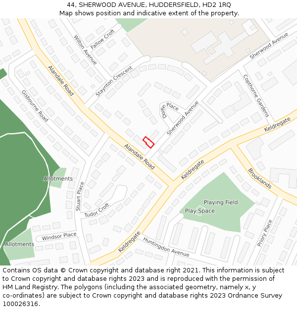 44, SHERWOOD AVENUE, HUDDERSFIELD, HD2 1RQ: Location map and indicative extent of plot