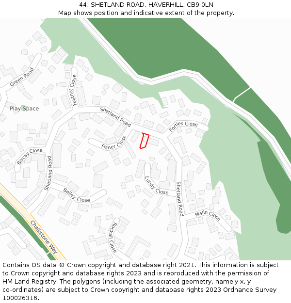 44, SHETLAND ROAD, HAVERHILL, CB9 0LN: Location map and indicative extent of plot