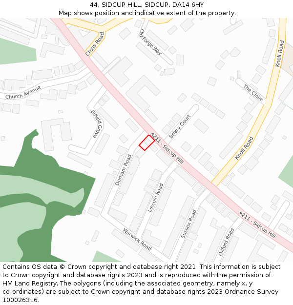 44, SIDCUP HILL, SIDCUP, DA14 6HY: Location map and indicative extent of plot