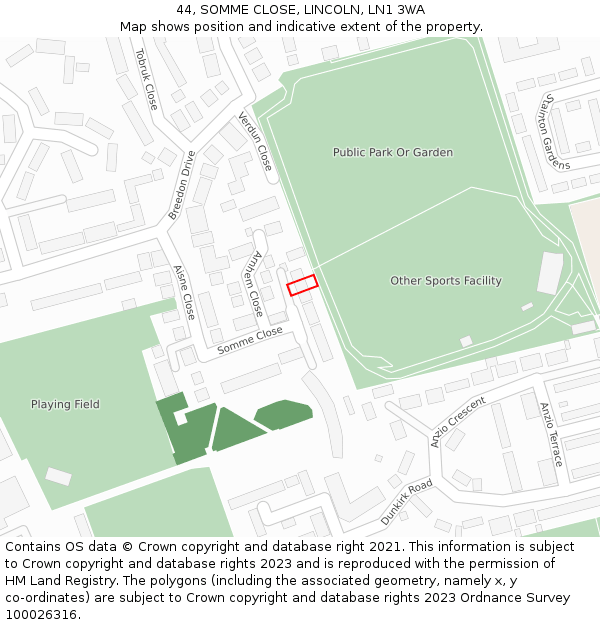 44, SOMME CLOSE, LINCOLN, LN1 3WA: Location map and indicative extent of plot