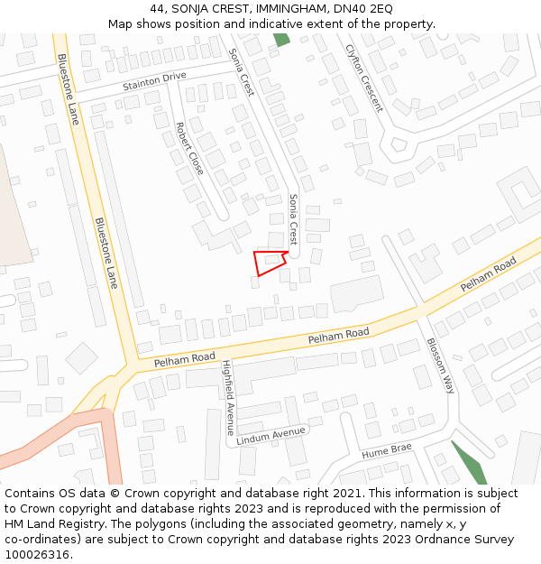 44, SONJA CREST, IMMINGHAM, DN40 2EQ: Location map and indicative extent of plot