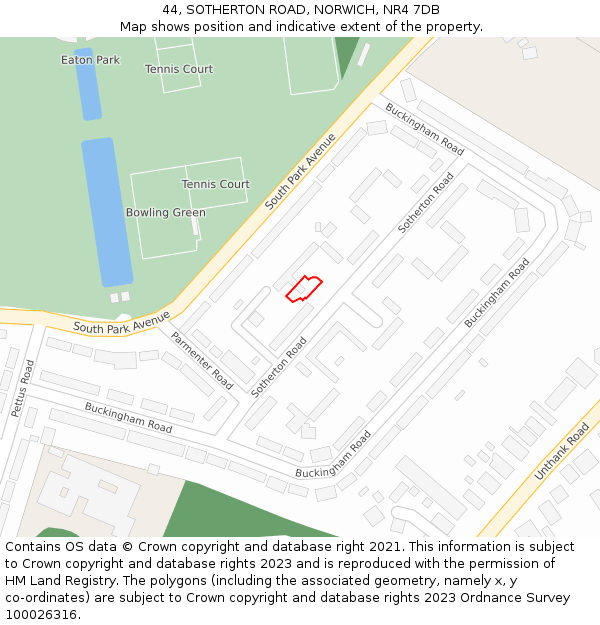 44, SOTHERTON ROAD, NORWICH, NR4 7DB: Location map and indicative extent of plot