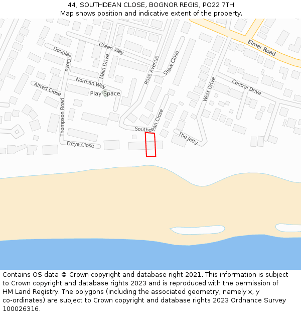 44, SOUTHDEAN CLOSE, BOGNOR REGIS, PO22 7TH: Location map and indicative extent of plot