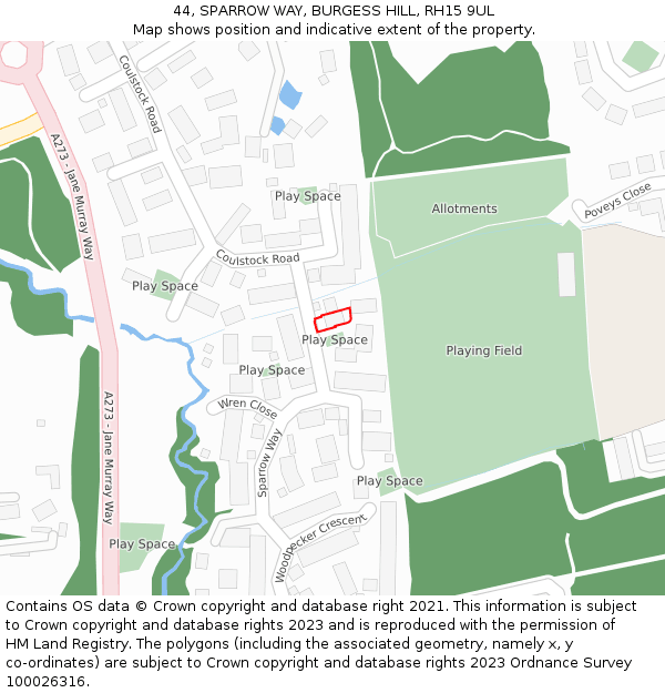 44, SPARROW WAY, BURGESS HILL, RH15 9UL: Location map and indicative extent of plot